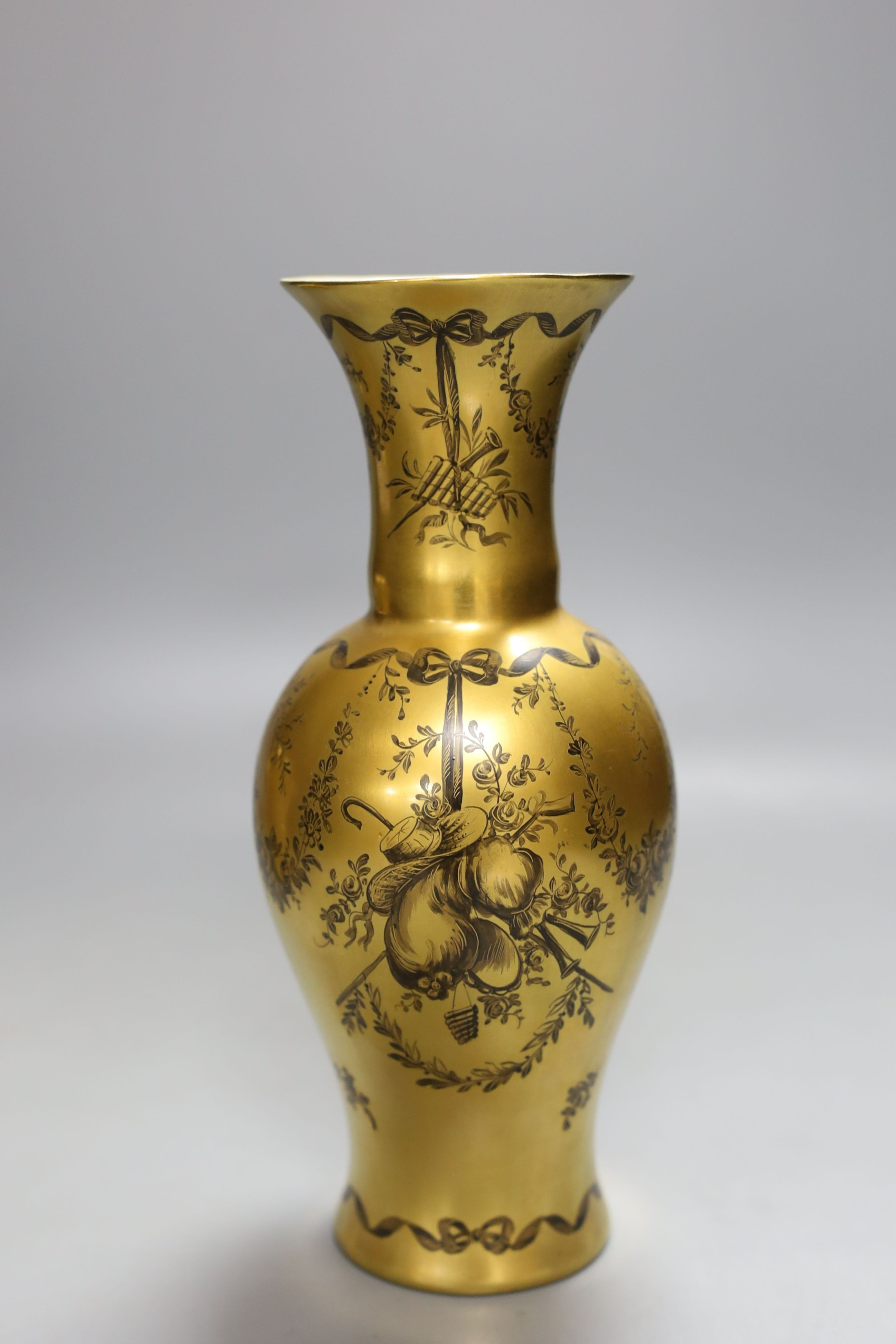A French gilt ground porcelain cache pot, together with a matching box, ashtray and a vase - tallest 24cm